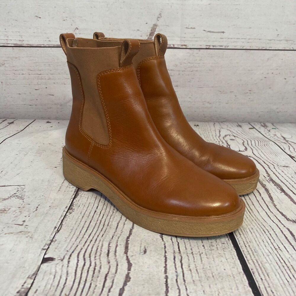 Madewell Boot Womens 10 Camryn Chelsea Leather English Saddle Brown Pull‎ On